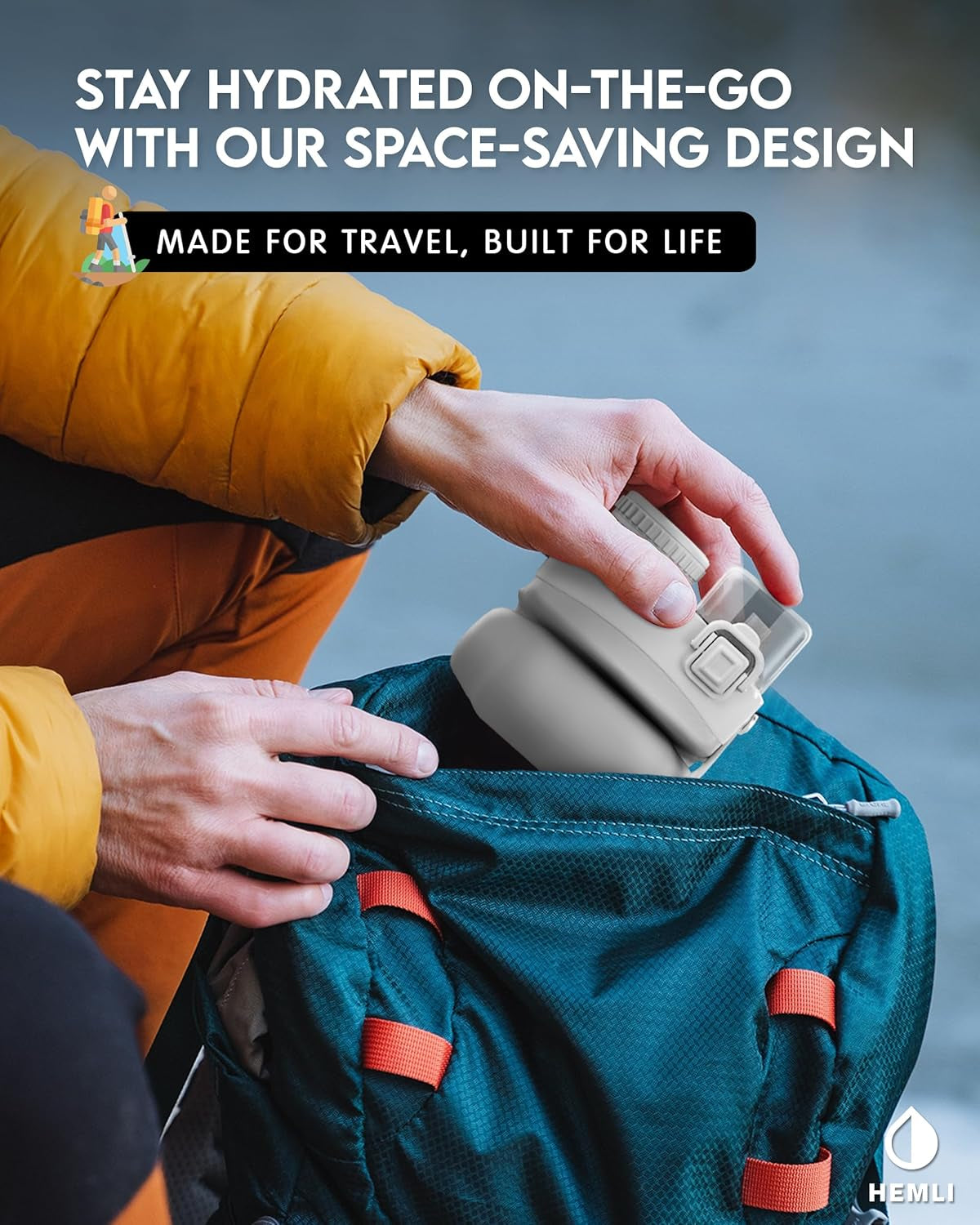 20 Oz Collapsible Silicone Water Bottle, Lightweight Portable Bottle for Hiking, Travel, Camping, Flat Water Bottle