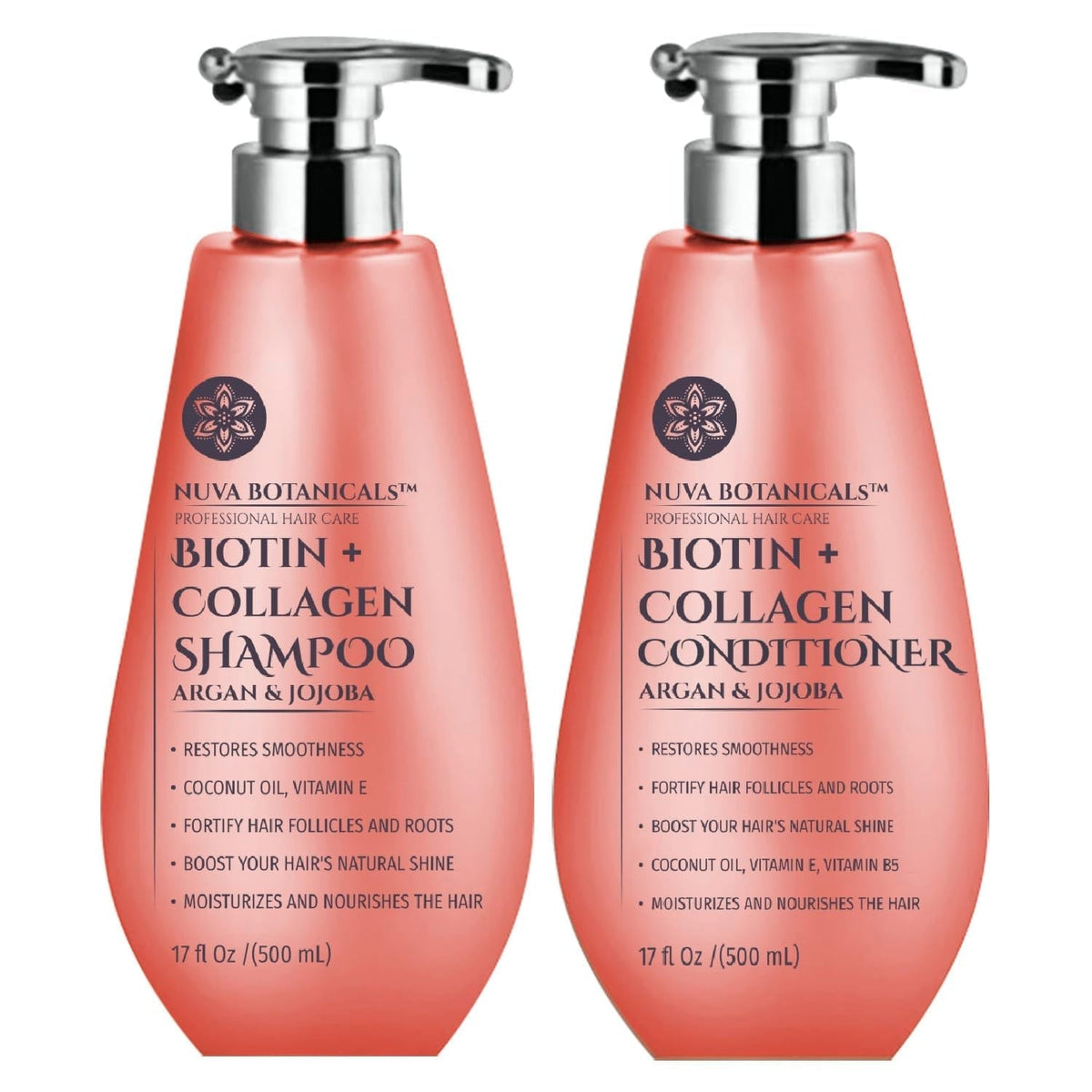 Biotin and Collagen Hair Growth Set - Shampoo and Conditioner for Women with Coconut Oil, Argan and Jojoba Oil for Thinning Hair (17 Fl Oz)