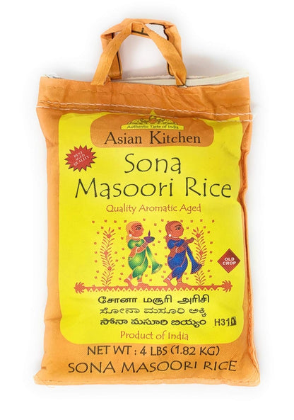 White Sona Masoori Aged Rice 4-Pound Bag, 4Lbs (1.81Kg) Short Grain Rice ~ All Natural | Gluten Friendly | Vegan | Indian Origin | Export Quality