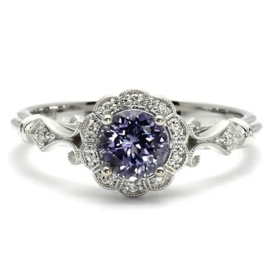 Delicate and Lovely 925 Standard Sterling Silver Purple Sapphire Classical Style Ring For Women Wedding Wedding Bride Princess Love Ring Size 6-10