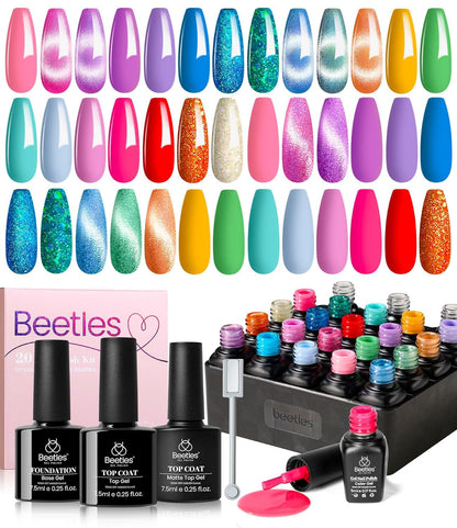 Nail Set 20 Colors Healing Elixir Collection Manicure Kit Pink Neutral Purple Blue Green Gel Nail Kit with 3Pcs Base Matte and Glossy Top Coat Soak off Uv for Women 2024 Ideal Gift