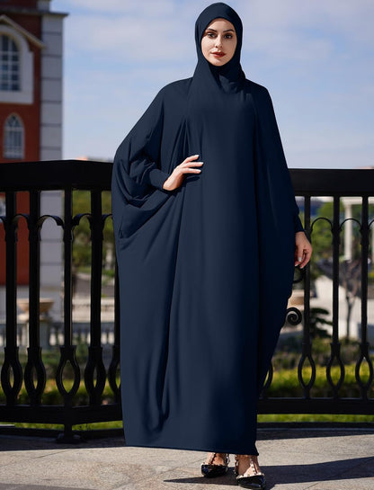 Muslim Dresses for Women One Piece Long Sleeve Islamic Prayer Ramadan Abaya Hooded Hijab Loose Maxi Kaftan Dubai Robe