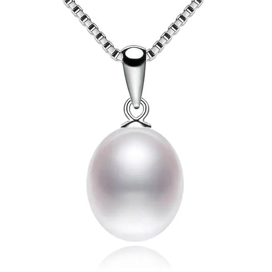 Classic 925 Sterling Silver Chain with Natural Cultured Pearl Pendant Necklace for Women Fine Jewelry Gifts FEIGE