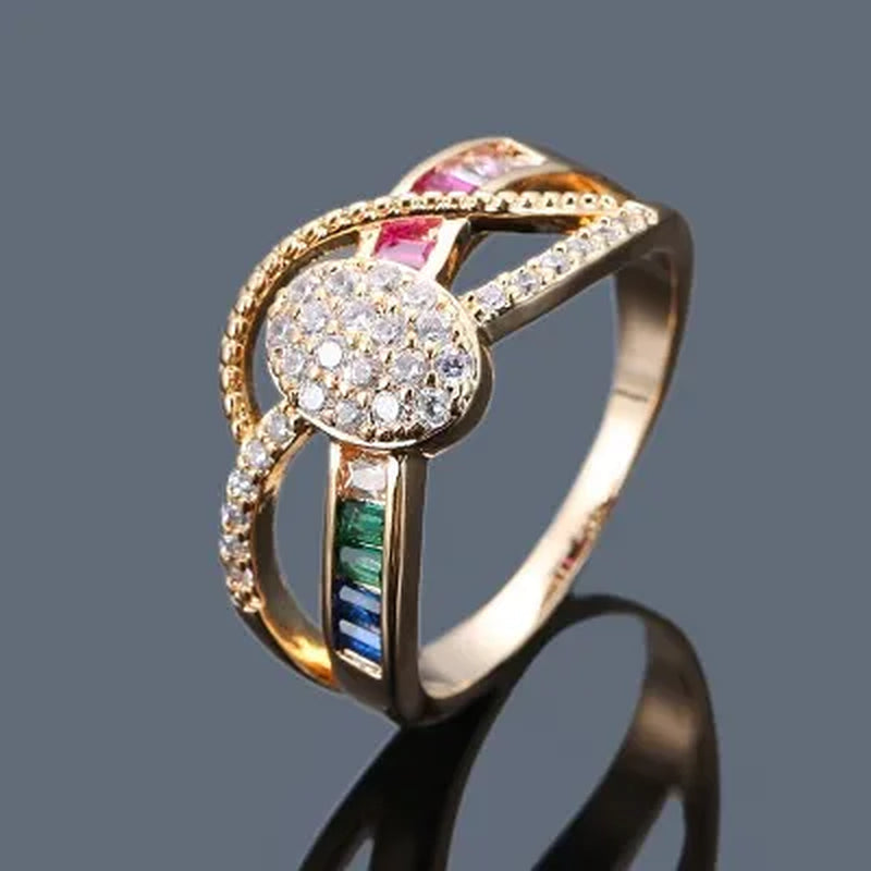 Popular Women Fashion Ring Elegant Personality Rainbow Natural White Zircon Jewelry Wedding Engagement Party Ring Size 5-11