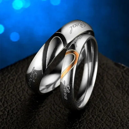 2 pcs / set . Heart of love couple titanium steel wedding rings for women fashion jewelry woman accessories silver ring women for man