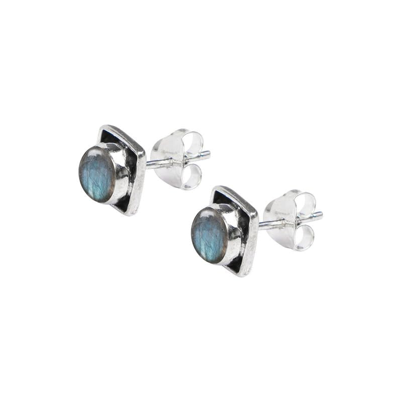 Labradorite Stone Stud Earring, 925 Sterling Silver Stud Earrings for Women Girls, Natural Gemstone Stud Earring, Round Stone Stud Earrings, Gift Jewelry for her