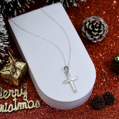 Cross of Faith Necklace – 925 Sterling Silver 18 Inch Chain | Iridescent Shell and Stone Pendant | Perfect Religious Gift