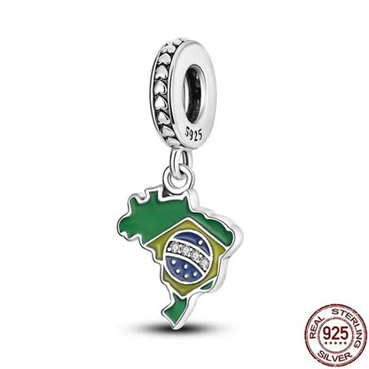 The New 925 Sterling Silver Brazil Map Pendant Charms Fit Original Bracelet Necklace DIY Jewelry
