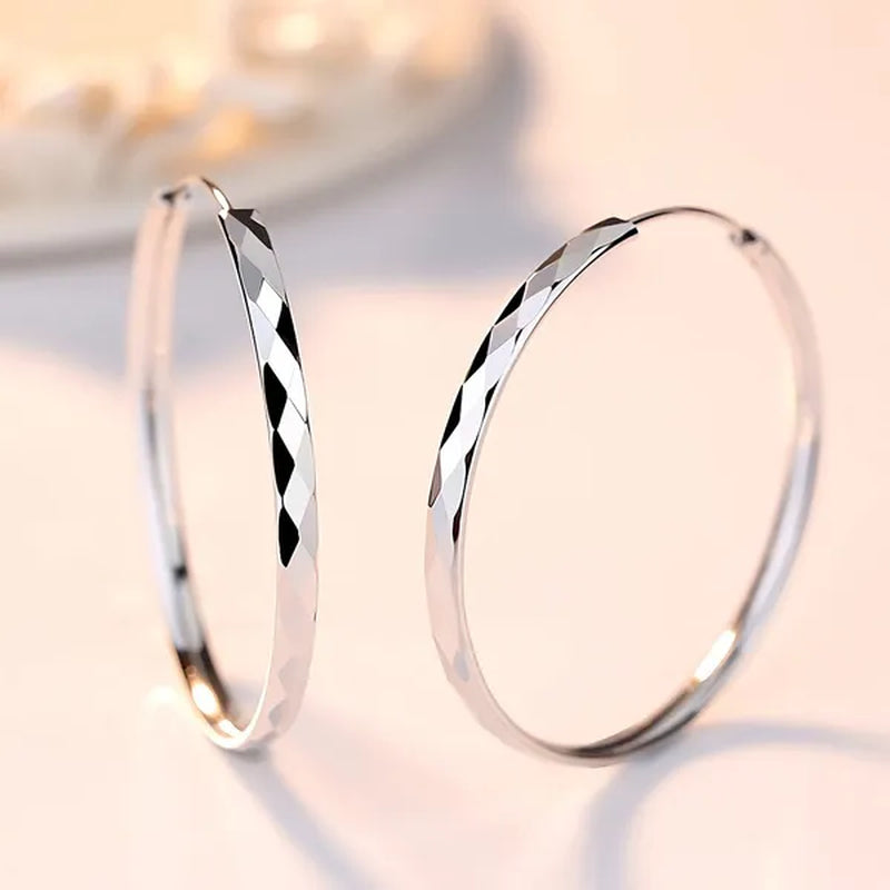 New 925 Sterling Silver Large Circle Hoop Earrings for Women Fashion Party Wedding Jewelry Gifts