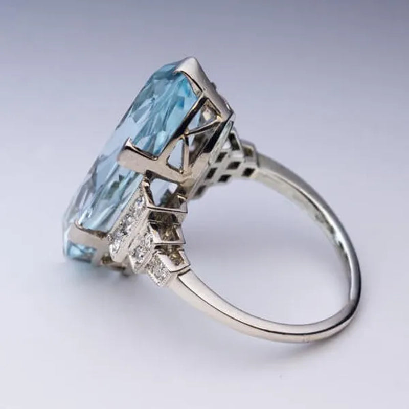 Exquisite and Fashion 925 Sterling Silver Sea Blue Topaz Ring Elegant Vine Ring Diamond Jewelry Cocktail Party Accessory Christmas Annviersary Gift Proposal Engagement Wedding Band Rings for Women US Size 5-10
