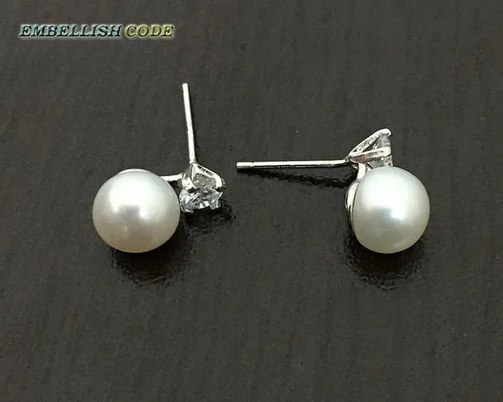 charming natural fresh water stud pearl earrings 8mm fine jewelry 925 sterling silver zirconium white black purple brown blue