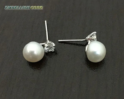 charming natural fresh water stud pearl earrings 8mm fine jewelry 925 sterling silver zirconium white black purple brown blue