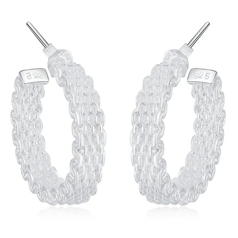 Charm 925 Sterling Silver Bangle Rings Earrings Bracelets Jewelry Set Hot Fine Weave Net Fashion Party Gifts