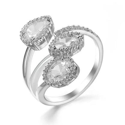 Fashion handpiece blue zirconium jewelry opening ring 925 sterling silver sapphire rings for women New Model Fashion Jewelry Zircon Elliptical Shape Rings Wedding Jewelry Engagement Diamond Rings