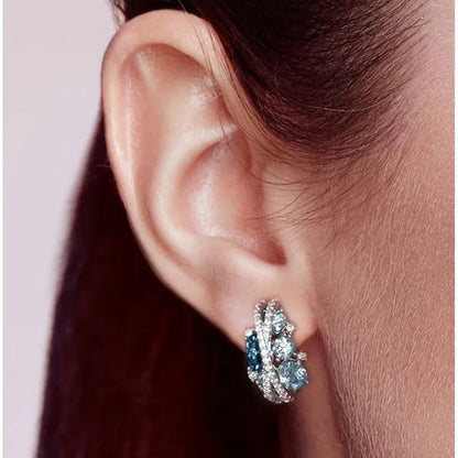 Glamorous Shimmering Blue Spinel with Sapphire Zircon Hoop Earrings Romantic Valentine's Day Birthday Gift Bridal Wedding Earring Party Anniversary Gift Cubic Zirconia Fine Jewelry