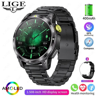 LIGE GPS 100+ Sport Modes Smart Watch Men Compass Military With LED Flashlight Bluetooth Call Sport Tracker IP68 Waterproof Smartwatch For Women Android IOS
