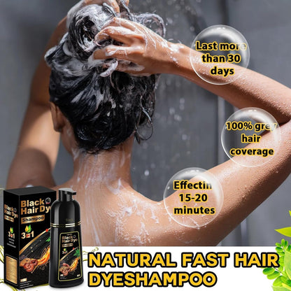Hair Dye Shampoo 3 in 1 for Gray Hair, Herbal Ingredients Natural Shampoo Hair Dye for Women Men (Black)