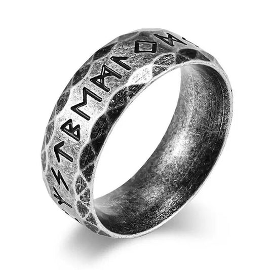 Scandinavian Jewelry Norse Nordic Viking Vintage Classic Plain Simple Style Multi-faceted Edged Ring Women Men Stainless Steel Vikings Rune Rings with Elder Futhark Runes Size 7-12