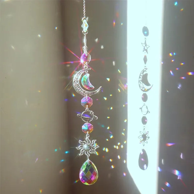 3 Styles Crystal Wind Chime Moon Sun Catcher Diamond Prisms Pendant Dream Catcher Rainbow Chaser Hanging Drop Home Garden Decor Windchime