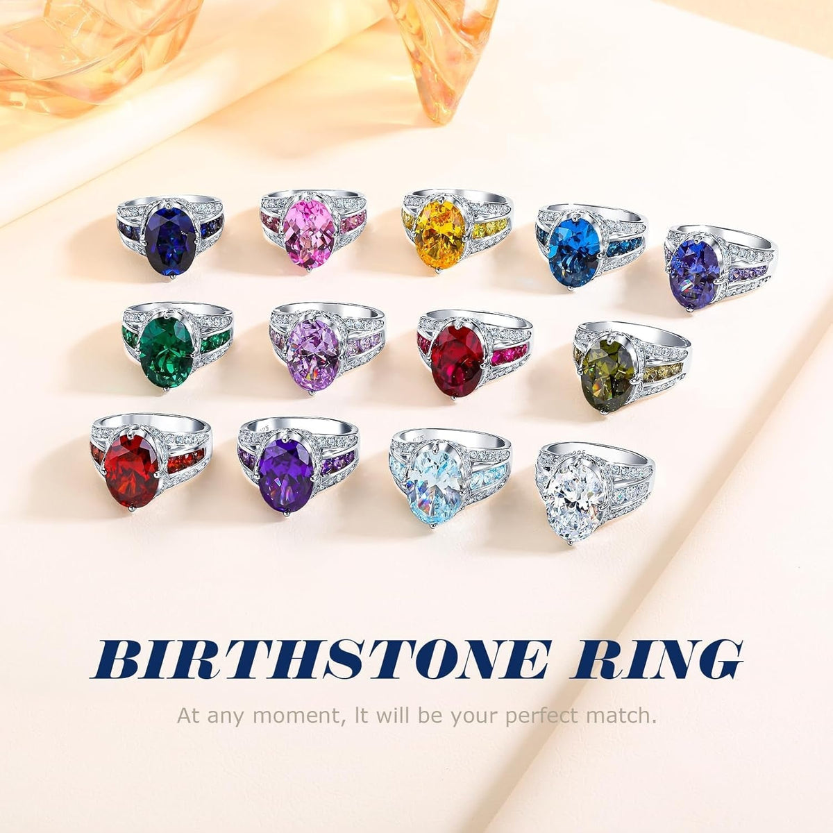 Emerald/Sapphire/Ruby/Tourmaline Rings for Women, 925 Sterling Silver Gemstone Engagement Anniversary Ring Big 6.5-8.5 Carat Birthstone Ring, Size 6 to 10 (Send Gift Box)