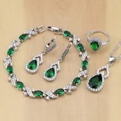 925 Silver Jewelry Sets Blue Sapphire White Topaz Open Rings Earrings Pendant Necklace Bracelet For Bridal  Women