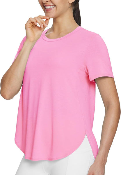 Women'S Short Sleeve Workout Shirts Tops Athletic Yoga Running Shirts Loose Fit with Side Slits Quick Dry T-Shirts