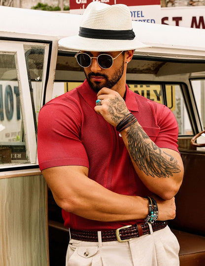 Men'S Knit Polo Shirts Short Sleeve Texture Lightweight Golf Shirts Sweater