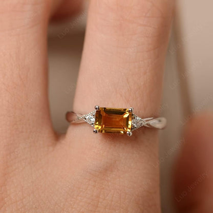 925 Sterling Silver Emerald Cut 7X5 MM Gemstone Ring East West Dainty Promise Ring for Women