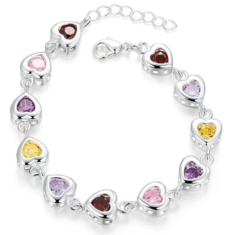 Fashion 925 Sterling Silver Multicolor Water Drop Zircon Chain Bracelet for Women Wedding Engagement Charm Jewelry Gift