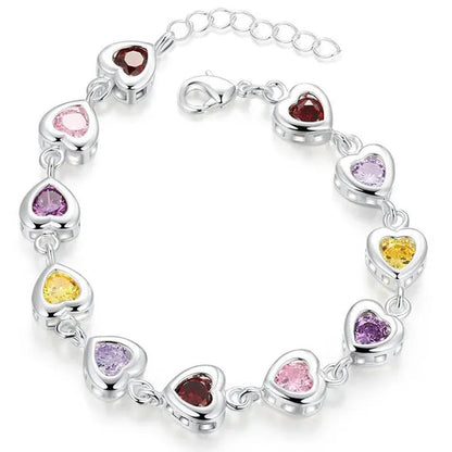 Fashion 925 Sterling Silver Multicolor Water Drop Zircon Chain Bracelet for Women Wedding Engagement Charm Jewelry Gift