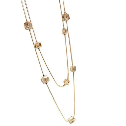 Women's Square Long Chain Sweater Necklace Fashion Double Long Tassel Necklace