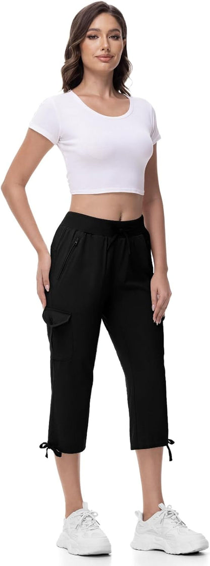 Women'S Capri Pants Lightweight Quick Dry Hiking Cargo Pockets Casual Water Resistant Travel Cropped Cotton