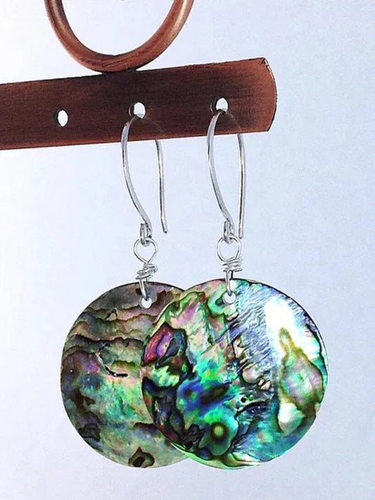 Abalone Earrings / Round Natural Paua Shell Jewelry / Sterling Silver French Hooks / Real Sea Shell Earrings