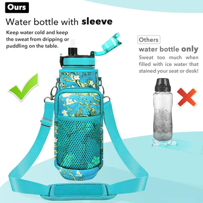 32 Oz Water Bottles with Straw & Strap, Motivational Water Bottles with Times to Drink, BPA Free Reusable Sports Water Bottle with Sleeve Carrier for Hiking, Travel, Running or Fitness