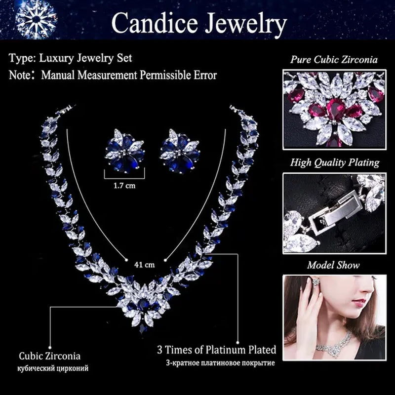 CANDICE White Gold Plated Marquise Red Zirconia Stone Necklace Earrings Sets For Wedding Luxury Party CZ Jewelry Set