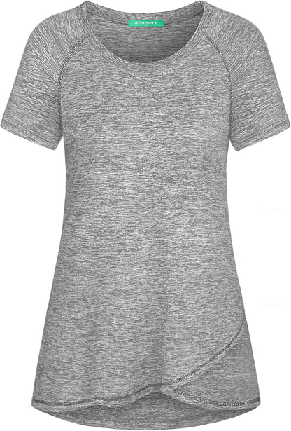 Woman Raglan Sleeve round Neck Irregular Hem Yoga Workout Shirt Sizes M-3XL