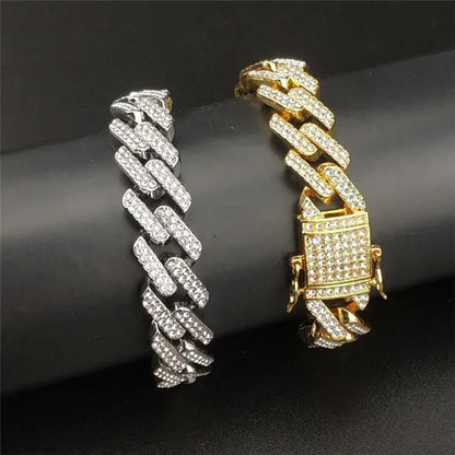 Fashion Men Necklace Diamond Necklace Bracelet Miami Cuban Link Chain Necklace Punk Jewelry Size: 8-30 Inch