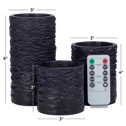 Black Flameless Candle with Remote Control (Set of 3)