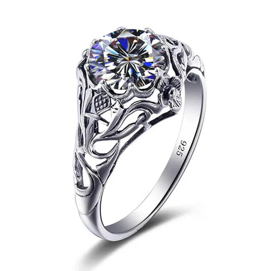 2017 Romantic Antique Female Ring 2ct AAAAA White Created Zircon 925 Sterling Silver Engagement Wedding Band Ring For Women