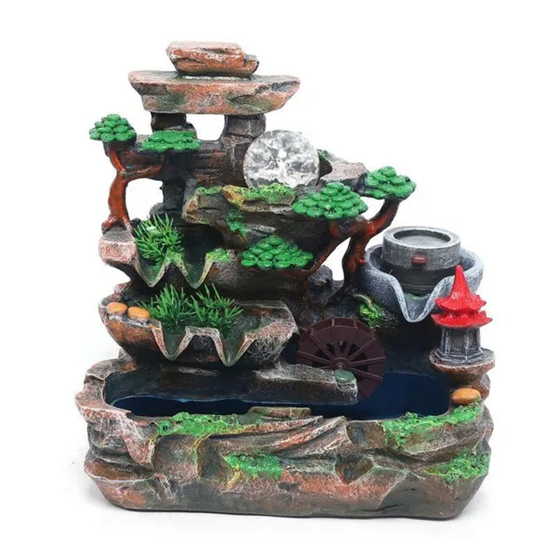 Desktop Rockery Fountain Waterfall Indoor Decoration LED Light Home Office Decor