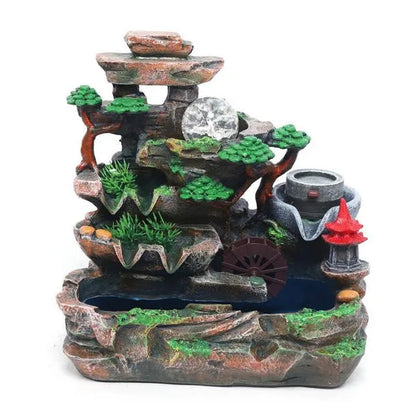 Desktop Rockery Fountain Waterfall Indoor Decoration LED Light Home Office Decor