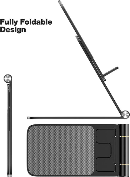 Foldable Aluminum Desktop Phone Stand, Portable Phone Stand, Adjustable Height Phone Holder, Cellphone Cradle Compatible with Iphone Pro/Max/Mini, Samsung Galaxy, Pixel Smartphone