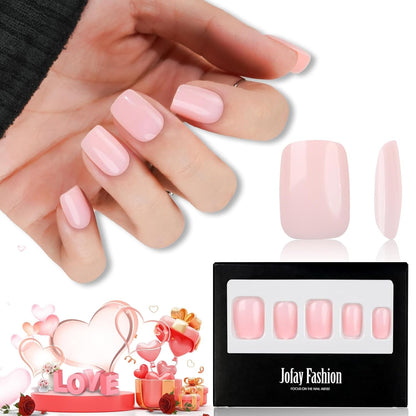 White Press on Nails Short,  Square Solid Color Fake Nails with Glue, Reusable & Natural Acrylic False Nails Stick on Nails for Women Girls Gift, Gel Nail Kit, 24pcs