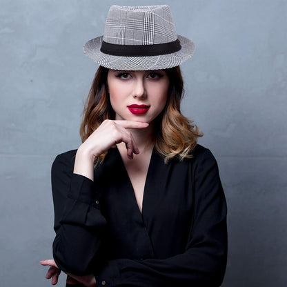 5 Pack Short Brim Fedora Classic Summer Beach Sun Hat Panama Cap for Men Women