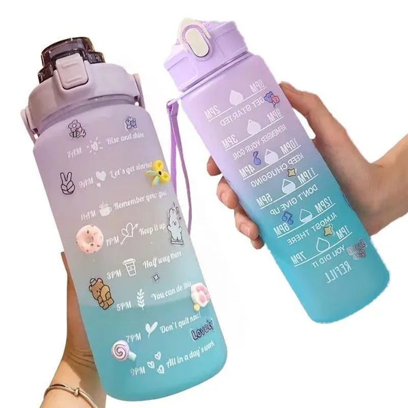 Water Bottle With Time Marker & Straw, 900ML/2000ML Large Capacity Motivational Leakproof Plastic Water Jug For Fitness Gym School Outdoor Travel Work Camping Hiking Hunting Fishing To Ensure You Drink Enough Water Daily