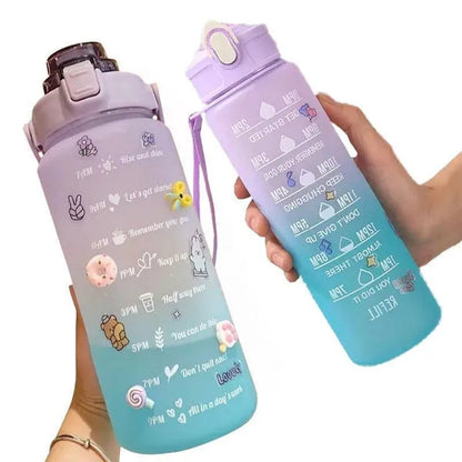 Water Bottle With Time Marker & Straw, 900ML/2000ML Large Capacity Motivational Leakproof Plastic Water Jug For Fitness Gym School Outdoor Travel Work Camping Hiking Hunting Fishing To Ensure You Drink Enough Water Daily