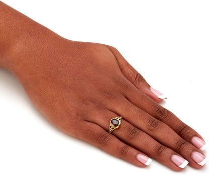 Palmbeach Yellow Gold-Plated Antiqued Oval Cut Genuine Red Garnet Vintage Style Ring Sizes 5-10