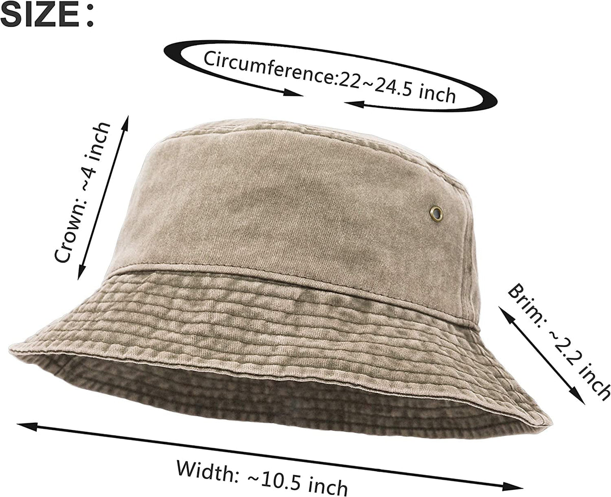 Bucket Hat, Wide Brim Washed Denim Cotton Outdoor Sun Hat Flat Top Cap for Fishing Hiking Beach Sports
