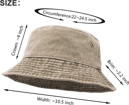 Bucket Hat, Wide Brim Washed Denim Cotton Outdoor Sun Hat Flat Top Cap for Fishing Hiking Beach Sports
