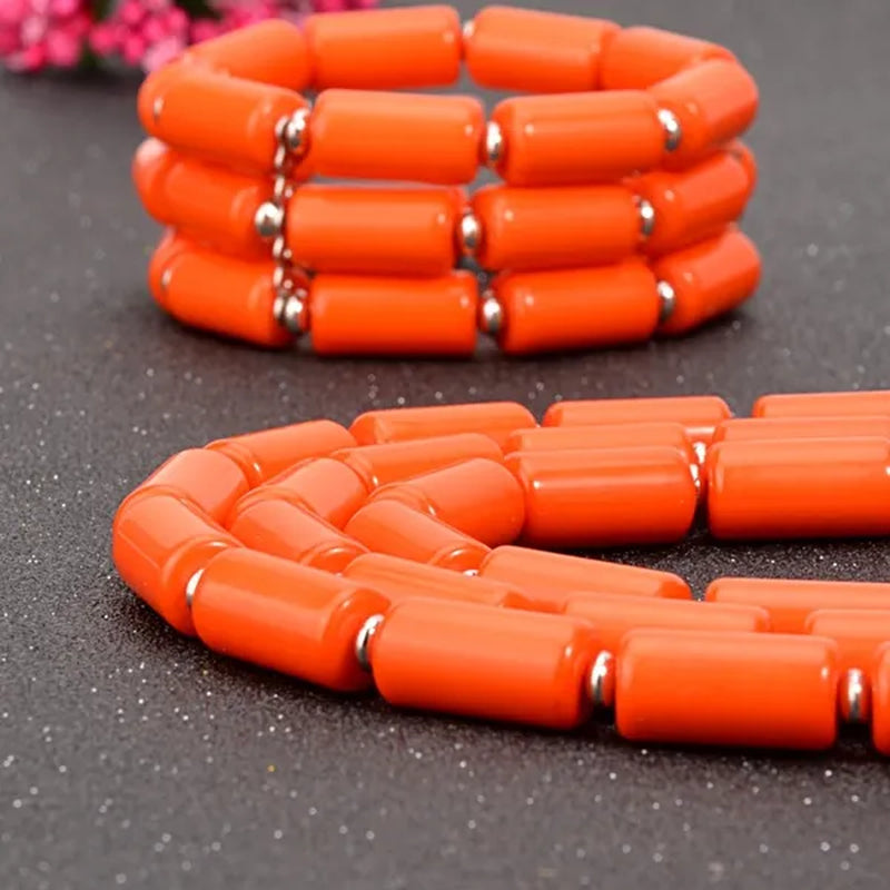 Fashion Nigerian Wedding Indian Jewelry Sets Beads Necklace Earring Bracelet Sets Statement Collar African Beads Jewelry Set